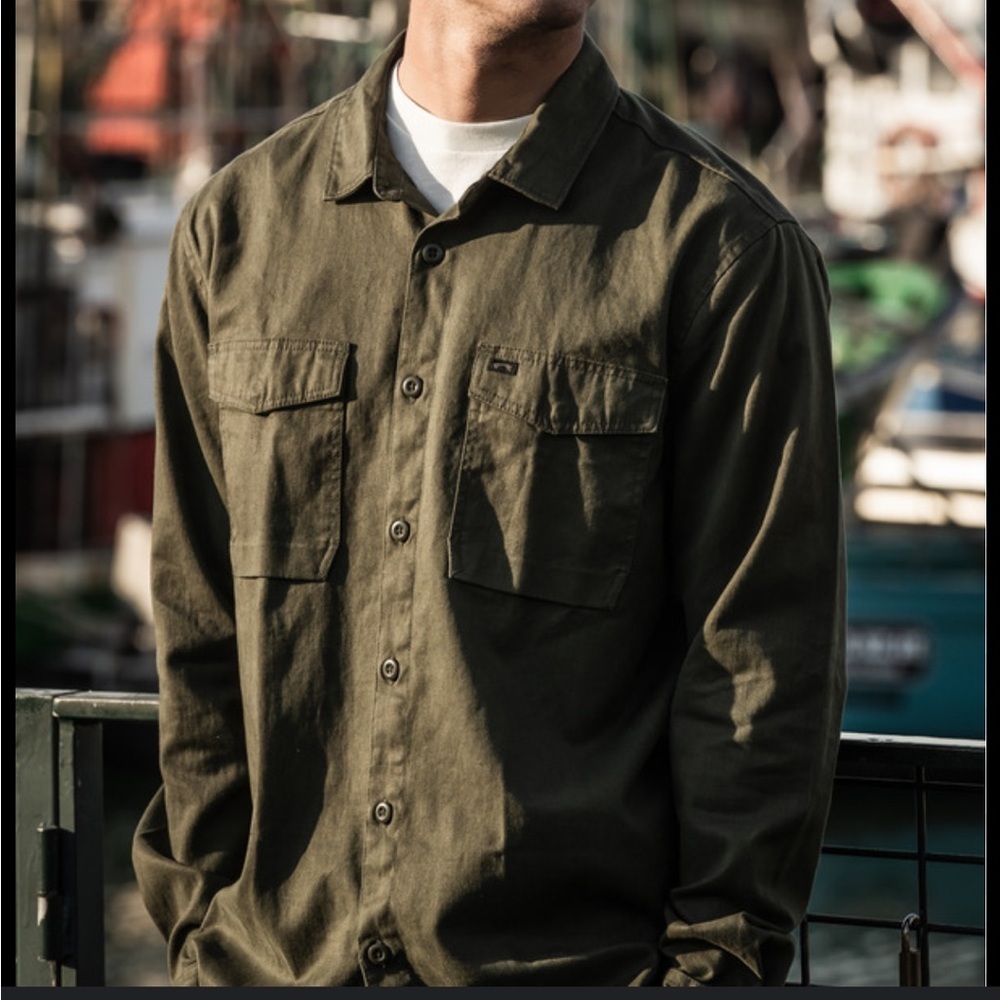 Billabong Westport Olive Green Workwear Hemp Button Down Shirt Jacket S Barn
